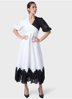 Buy Duo Color Lace Patch Dress in UAE