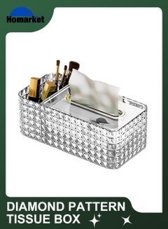 Buy Tissue Box Holder and Desk Organizer, Exquisite Clear Tissue Box Holders Rectangular, Multifunctional Tissue Box Cover Tissue Paper Box with Storage Box -9.4 x4.7x3.5 Inches(Silver) in UAE