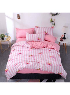 Buy 4-Piece Luxury Jacquard Printed Set Polyester Pink/White in Saudi Arabia