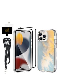 Buy for iPhone 15 Pro Max Case with 2 x Tempered Glass Screen Protector 1 x Universal Cell Phone Lanyard Fashionable Design Phone Cover for Women Girls Gradient Color in Saudi Arabia