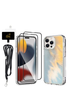 اشتري for iPhone 15 Pro Max Case with 2 x Tempered Glass Screen Protector 1 x Universal Cell Phone Lanyard Fashionable Design Phone Cover for Women Girls Gradient Color في السعودية