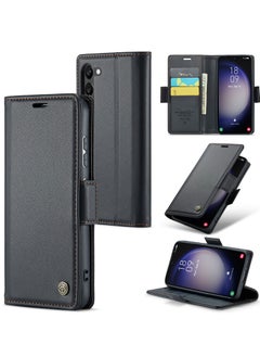 Buy Flip Wallet Case For Samsung Galaxy S24 Plus, [RFID Blocking] PU Leather Wallet Flip Folio Case with Card Holder Kickstand Shockproof Phone Cover (Black) in UAE