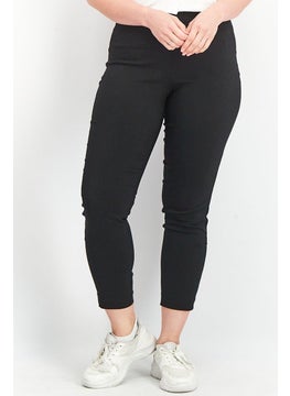 Buy Women Slim Fit Solid Stretchable Trouser Pants, Black in UAE