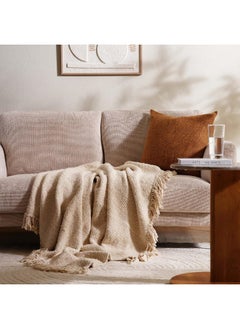 اشتري Sanctuary Linen Textured Fringed Throw 130X170Cm - Off White في الامارات