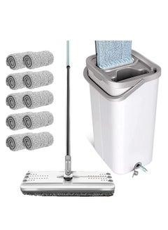 Buy Mop and Buckets Sets, Flat Floor Mop and Bucket with 10pc Reusable Microfiber Mop Pads & 130cm Long Handle, Cleaning Laminate Tile Hardwood Floors Home Kitchen Office Cleaning,Wet and Dry Use in UAE