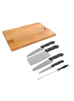 Buy Stainless Steel 6 Piece Kitchen Knife Set with Plastic Handle | Knife Set with Cleaver Knife Sharpener and Wooden Cutting Board | Knife Set in Saudi Arabia