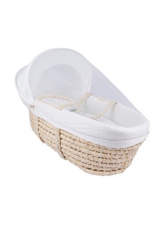 Buy Full Set Natural Palm Moses Basket With White Waffle Dressing 100 percent Cotton in Saudi Arabia