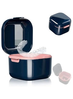 Buy Retainer Case Kit with Strainer, Large Mouth Guard Case with Lid Hinge, Storage Soak Container, Denture Case for Cleaning, Orthodontic Dental Retainer Box for Household Office Travel (Blue) in UAE