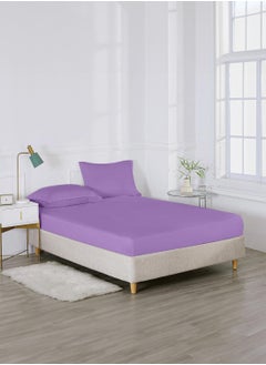 Buy Single Plain Fitted Sheet with 1 Pillow Case 90 x 190 Cm Lavender in UAE