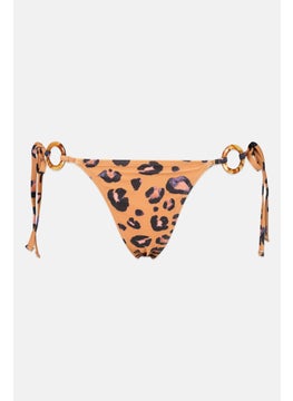 اشتري Women Animal Print Side Tie Bikini Bottom, Brown Combo في الامارات