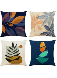 اشتري Pillow Cases, Decorative Pack of 4 Navy Blue Orange Cushion Covers 18x18 inch Linen Square Throw Pillow Covers for Living Room Sofa Couch Bed Pillowcases(45cm x 45cm) في السعودية