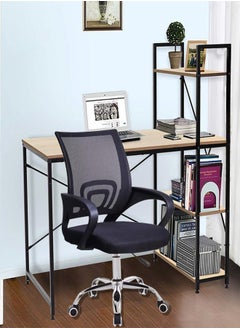 Buy Set of 2 Modern Home Office Work Study Gaming and Writing Table with Storage Bookshelves and Ergonomically Designed Swivel Movable and Height Adjustable Office Chair 106.5 x 59.6 x 123 and 55 x 48 cm in UAE