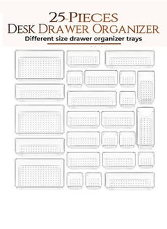 Buy 25 piece Clear Plastic Drawer Organizer Tray, Drawer Dividers Storage Bins For Bathroom, Vanity & Accessories Storage, Small & Large Plastic Containers For Makeup, Kitchen & Utensils. in UAE