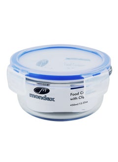 Buy 450Ml Round Glass Food Storage Container With Blue Lid in UAE