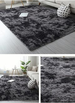 Buy Fluffy carpet living room, fluffy carpet bedroom carpet children's area carpet dark gray long hair rectangular gradient square carpet in Saudi Arabia