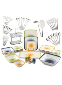 Buy LIFE SMILE Dinnerware Set 69 Pcs, 30 Pieces Fine Porcelain Dinner Set Square With 39 Pieces Pure Stainless Steel Cutlery Set Oven Safe Tableware Set | Dishwasher Safe dinner serving set for 6 Person in UAE