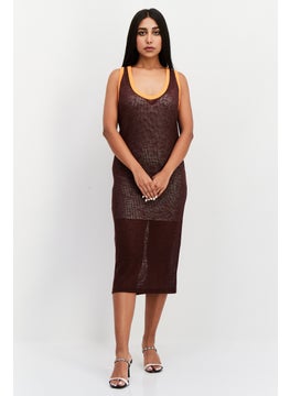 Buy Women Textured Midi Dress, Brown/Orange in UAE