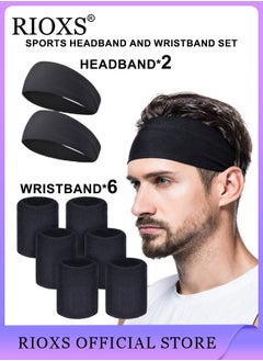 Buy 8 Pcs Sports Headband Wristbands Set for Mens and Women Elastic Breathable Sweatband Exercise Non Slip Protective Headband Wrist Guard Comfortable Anti-Sweat Suit in UAE