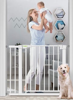 Buy Auto Close Baby Safety Gate Size 75 - 85Cm Extra Tall Wide Baby Child Gate Easy Walk Thru Pet Dog Gate For House Doorway Staircases Indoor Auto Close Safety Baby Gate 75-85 Cm White in UAE