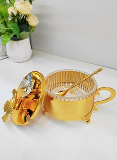 Buy Sugar Bowl with Lid and Spoon Metal Sugar Bowl with Spoon, Sugar Container for Coffee Bar, Sugar Jar Sugar Dispenser Bowl, Golden Kitchen Decor and Accessories in UAE