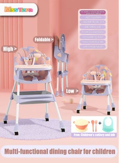 Buy Infant Toddler Convertible High Chair for Kids with Adjustable Height and Footrest, Baby Feeding Booster Seat with Tray,Wheels,Safety Belt For 6 Months to 4 Years in UAE