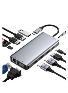 Buy GIISSMO USB C Docking Station 12 in1 USB C Hub with Dual 4K HDMI, VGA, Ethernet RJ45, 2 x USB 3.0, 2 x USB 2.0, 100W PD and TF/SD card reader, 3.5mm AUX in Egypt