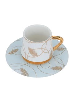 Buy Set of 12 pieces, white porcelain coffee cups embossed with leaves and white gold plated plate in Saudi Arabia