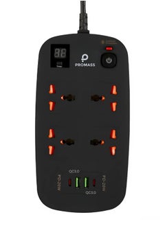 Buy 3M Original and high quality Promass 8-in-1 self-timer electrical plug with 4 AC outlets, 2 USB ports, and 2 USB C ports, supports fast charging - black in Saudi Arabia