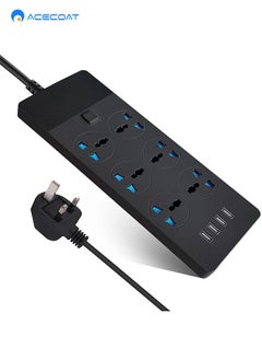 Buy Power Strips Extension Cord 6 Outlets, Universal Plug Adapter with 4 USB Ports Surge Protector, Charging Socket with 2M Bold Extension Cord (Black) in Saudi Arabia