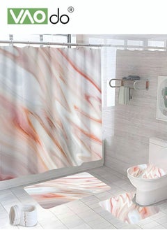 اشتري 4PCS Printed Shower Curtain Set Polyester Red Gray Marble Pattern Thickened Shower Curtain Set Includes Floor Mat Toilet Seat Cover Anti-skid Pad at The Bottom of Toilet Ring and Shower Curtain في السعودية