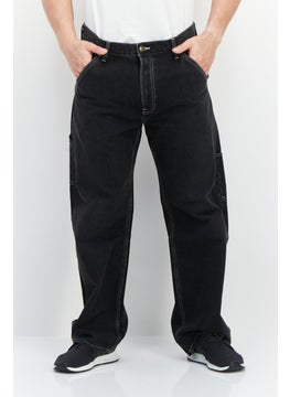 Buy Men Regular Fit Wide Leg No Stretch Jeans, Black Wash in UAE