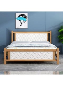 Buy Comfortable Wooden Bed Strong And Sturdy Modern Design Bed Frame Queen 150x190 Cm Oak-White in UAE