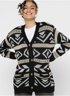 Buy Aztec Print Intarsia Cardigan in UAE