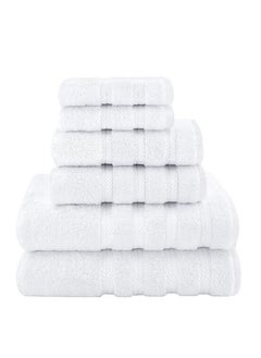 Buy Towel Set Luxury Hotel Quality 600 GSM 100% Genuine Combed Cotton, Super Soft & Absorbent Family Bath Towels 6 Piece Set - 2 Bath Towels, 2 Hand Towels, 2 Washcloths - Bright White in UAE