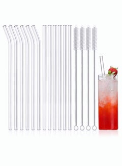 Buy Glass Straws, Reusable Clear Drinking High Temperature Resistance, Set of 6 Straight and 6 Bent with 4 Cleaning Brushes, Perfect for Smoothies, Milkshakes, Tea, Juice - Dishwasher Safe (12-Pack) in Saudi Arabia