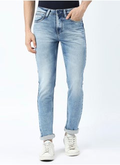 Buy Mid Rise Faded Jeans with Button Closure in Saudi Arabia