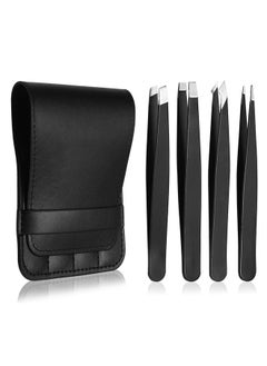 Buy Tweezers Set - Professional Stainless Steel Tweezers For Eyebrows - Great Precision For Facial Hair, Splinter And Ingrown Hair Removal Black in Saudi Arabia