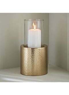 Buy Alpha Textured Metal Candle Holder With Glass 12.5 x 25 x 12.5 cm in UAE