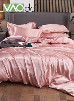 Buy 4PCS Silk Bedding Set King Size Comforter Set Warm in Winter and Cool in Summer Skin-Friendly Solid Color Breathable Duvet Cover Set 1.8M Bed 200*230CM Pink in UAE