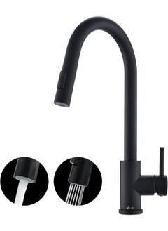 Buy Black Kitchen Faucet, Modern Kitchen Sink Mixer Tap with Pull Down Sprayer Matte Black, Single Hole Stainless Steel Black Kitchen Mixer in Saudi Arabia