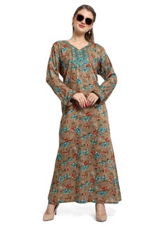 Buy MULTICOLOUR FLORAL PRINTED WITH EMBROIDERED ELEGANT ARABIC KAFTAN JALABIYA DRESS in Saudi Arabia