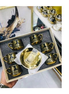 Buy Golden Ottoman cup set Porcelain gold story High quality, imported 12 piece set Of 6 cups and 6 plates in Egypt