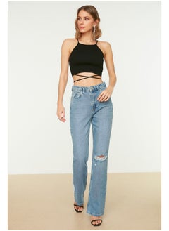 Buy Blue Ripped Detail High Waist Flare Jeans TWOSS22JE0440 in Egypt