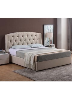 Buy White Wood and Velvet Super King Bed 200x180x140 cm - Beige in Saudi Arabia