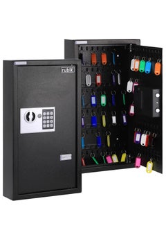 اشتري 100-Keys Metal Storage Safe Box Cabinet with Key and Digital Pin Code Lock, Wall Mounted For Hotels Realestate Warehouse Schools Universities Business (Black, 100 Keys Capacity) في الامارات