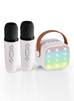 Buy Kids Mini Karaoke Machine 2 Wireless Microphones Bluetooth Speaker 18 Pre-Loaded Songs Birthday Gifts with Colorful Lights (White) in Saudi Arabia