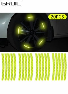 اشتري 20PCS Reflective Car Wheel Decorative Stripe Stickers, Personalized Car Wheel Modified Wheel Decals Universal Night Safety Warning Car Stickers في السعودية