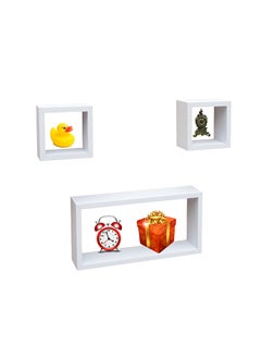 Buy FLOATING WALL SHELVES CUBOID 3PCS SET WHITE SIZE:  40x20x90CM/ 15x15x90CM/ 15x15x90CM in UAE