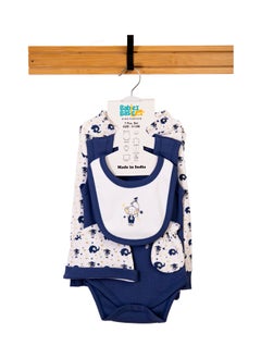 Buy 7 Piece Unisex 100% Cotton Gift Set Include Bib, Blanket, Mitten, Cap, Romper, Top And Bottom Set, Blue in UAE