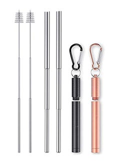 Buy 2 Pack Reusable Telescopic Straw Stainless Steel Collapsible Drinking Straw Portable Metal Straw Kit with Cleaning Brush Carabiner in Saudi Arabia